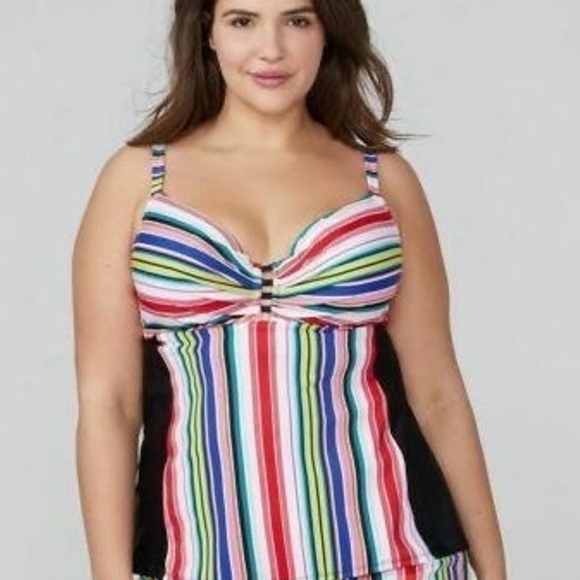 Swim by Cacique Full Coverage Striped Tankini Top - Picture 1 of 11